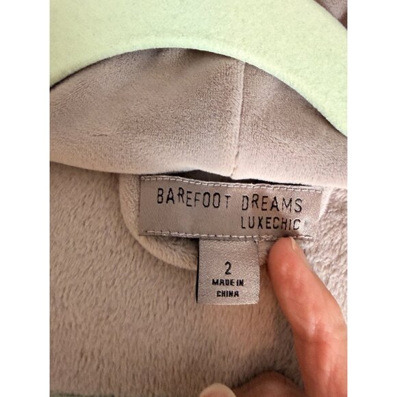 Barefoot Dreams LuxeChic Hooded Robe Size 2 Taupe Plush Belted Long Lounge Bath - Picture 9 of 9